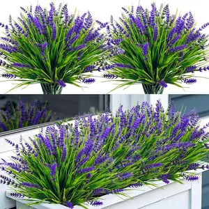 24 Bundles Artificial Lavender Flowers Outdoor UV Resistant Fake Lavender Plants, Faux Plastic Greenery for Indoor Outdoor Home Porch Window Balcony Hanging Planter Garden Room Decor Artificial Lavender Bouquet