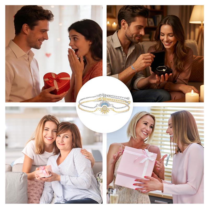 Sun Moon Bracelets for Couples Sparkling Rhinestone Gold Sun Blue Moon Bracelet Matching Couple BFF Brace-lets Friendship Couples Jewelry Anniversary Birthday Valentine Gifts