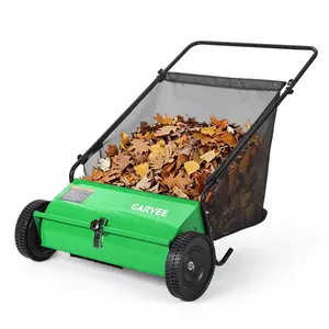 [FLASH SALE] Garvee 26" Push Lawn Sweeper – Heavy-Duty Walk-Behind Leaf & Grass Collector, 4 High-Speed Spinning Brushes, 7 cu. ft. Hopper for Patio/Driveway/Garden