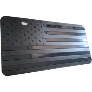 Embossed Black  Flag License Plate Frame  Thick Durable Novelty  Patriotic