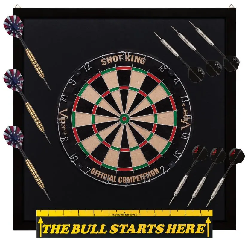 Viper 40-0258 Shot King Sisal Dartboard with Dart Shafts and Red Backboard Bundle, Professional Darts Equipment for Leisure & Outdoor Recreation, Dart Shaft Dartboards