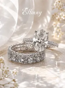 Effinny Non-Tarnish 14K Gold Plated 3.5ct Oval 3PC CZ Wedding Ring Set, Affordable Luxury Promise Jewelry, Elegance Bridal Set Rings For Women