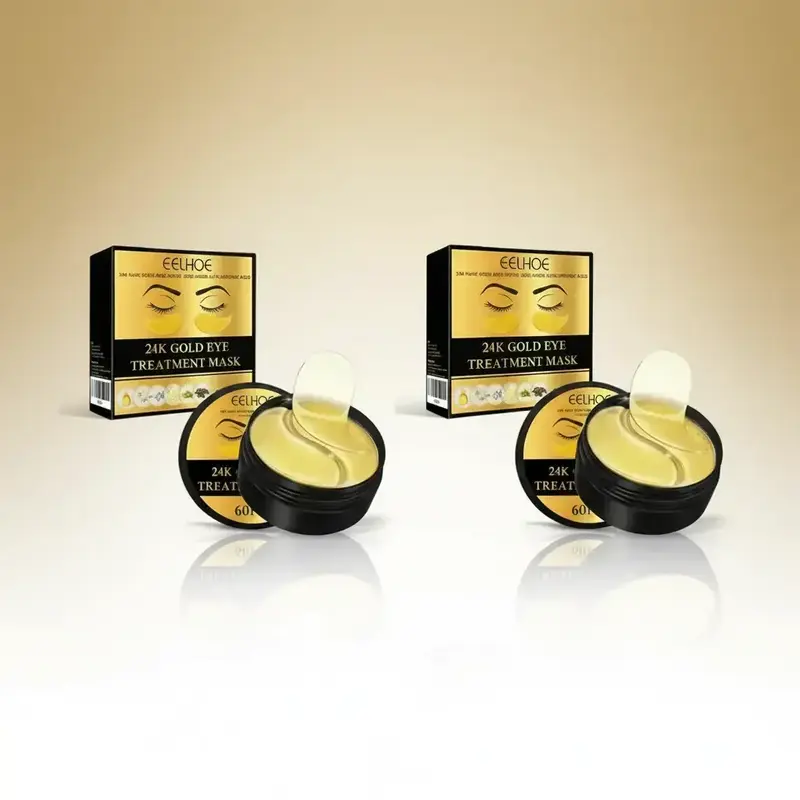 24K Gold Eye Treatment Mask Bundle, Hydrating Eye Care, 2 Boxes of 60pcs Moisturizing and Firming Under Eye Patches with Collagen, Hyaluronic Acid, Licorice Root, and Chamomile Extract Moisturizing Eye Masks, Hydrating Eye Treatments