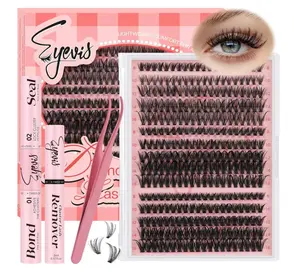 Lash Extension Kit 300PCS Lash Clusters Kit D Curl Eyelash Cluster 8-16mm 30D 40D 50D Individual Lashes Kit with Lash Bond and Seal Lash Tweezers（30D+40D+50D-D Kit, 8-16MIX）