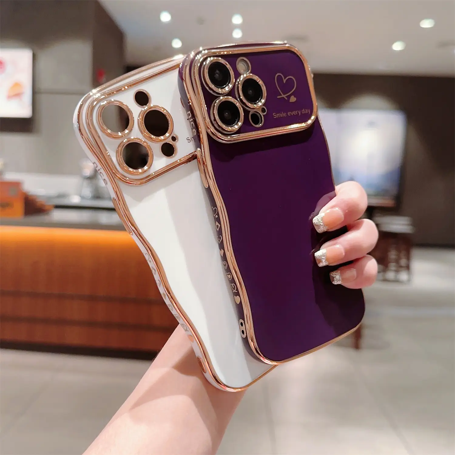 Curly Wave Frame Case for iPhone 17 Pro Max Air 16 15 14 13 Pro Max, Plating Wavy Bumper Soft TPU Case, Shockproof Protection, MagSafe Magnetic Wirele