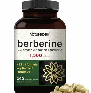 Berberine Supplement 1,500mg with Ceylon Cinnamon & Turmeric Root, 240 Veggie Capsules | 97% Pure Berberine HCL | Supports Balanced Sugar Levels & Heart Health | Vegan, Non-GMO