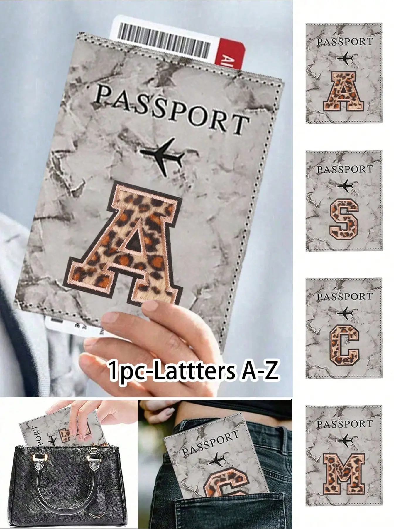 Leopard print letter passport holder, A-Z letters, passport wallet, ID card bank card PU leather wallet cover, essential travel supplies, travel wallet passport holder, Travel document holder, Travel Essentials