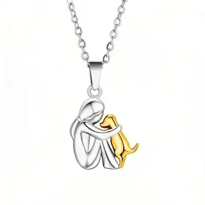 Cute girl puppy hugging pendant necklace Pet dog hugging girl collarbone chain