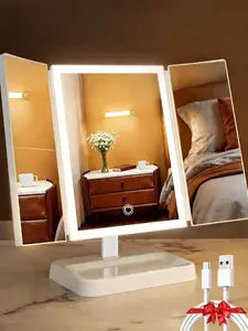 Makeup Mirror, Vanity Mirror with Lights, 2X/3X/10X Magnification, Touch Control, Trifold, Dual Power Supply, Gifts Mothers Day for Mom, Gifts for Women, Wife, Girls, Dorm Room Essentials