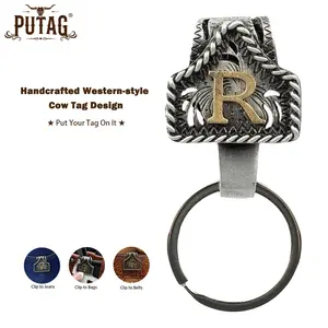 PUTAG Western Cow Tag Belt Keychain with Personalized Copper Initial, Durable Zinc Alloy Key Holder & Clip for Men & Women, Gift for Car Keys & Bags, Keychain For Car Keys summerwins