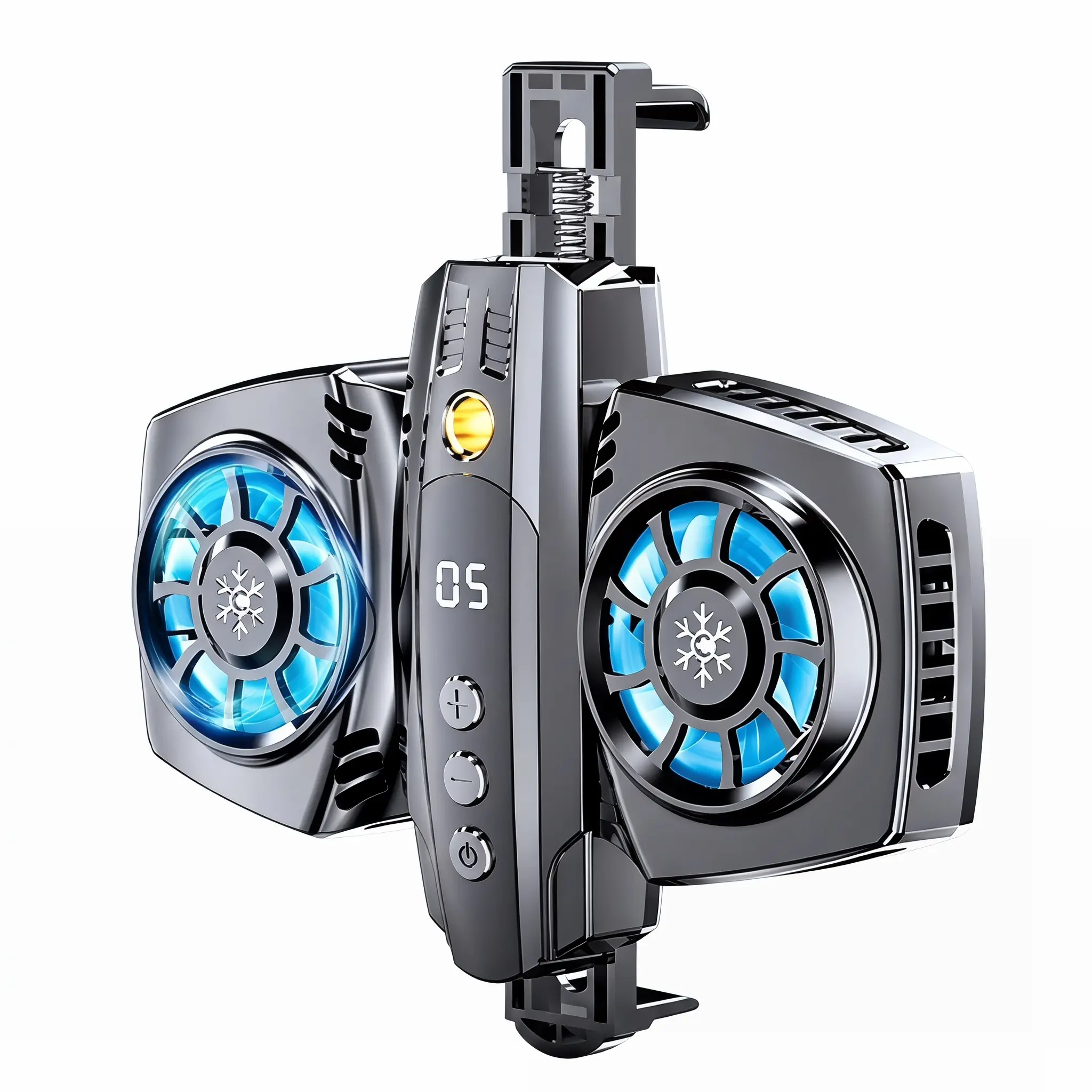 Portable Phone Cooler - Universal USB Mobile Fan with LED Lights, Adjustable Stand, Temp Display, Fast Chill Tech, Wheel-Attachable Waist Clip, Device-Compatible Power Bank for iPhone, Android Streaming