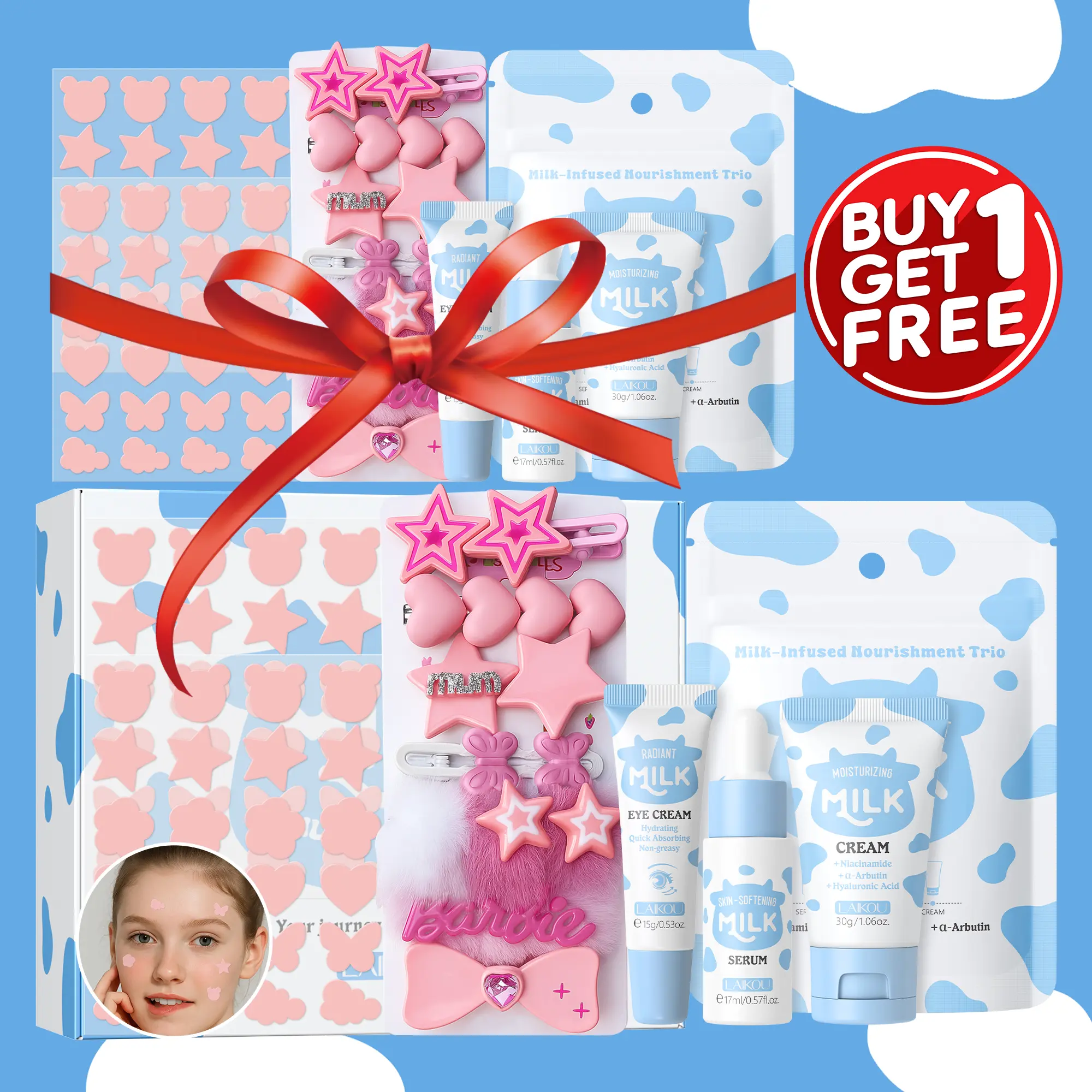 Unisex 9-Piece Hydrating Face Skincare Gift Set - Travel-Size Multi-pack with Serum, Moisturizer, Sunscreen, Mask, Pimple Patch & Accessories, Regular Edition, All Skin Types, Non-Irritating, Youth-Enhancing (Best Gift to Hydrate)