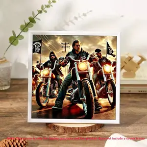 Motorcycle Team Pattern Diamond Arts Colorful Painting Kit without Frame, DIY 5D Diamond Arts Crafts for Home Wall Art Decor, Diamond Pattern Design