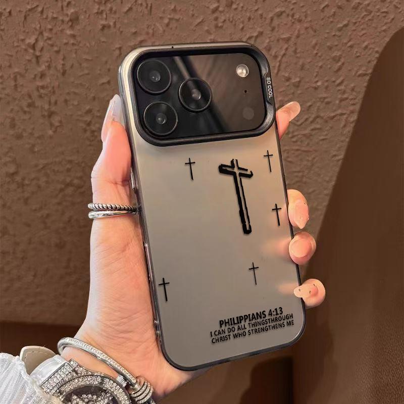 Powerful Cross Design Patterns Phone Case With The Life-Changing Philippians 4:13 Verse Durable Hard Acrylic Back Case With An Anti-Yellowing Coating Made From High-Quality  For iPhone 17.16.15.14.13.12.11.X.XS.XSMAX.XR.8.7