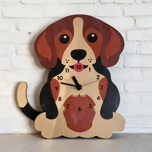 One wooden, cute Beagle dog pattern decorative wall clock with a swinging tail. Suitable for bedrooms, living rooms, and classrooms. A perfect gift for dog lovers - pet-themed decor - suitable for birthday parties, New Year, and Valentine's Day gifts.