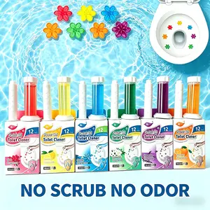 1 Pack Trial Toilet Gel Stamp - 12 Flower Stamps, Random Color & Scent, Long-Lasting Bathroom Freshener & Toilet Bowl Cleaner, Odor Eliminator, No Scrub Toilet Cleaning Gel Natural Gentle