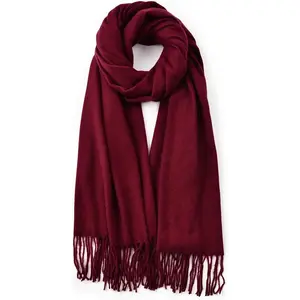 Elegant Winter Scarf for Women - Classic Pashmina Shawl with Cashmere Feel, Long 78.7"L x 27.5" Wrap, Burgundy Color, Soft Premium Texture