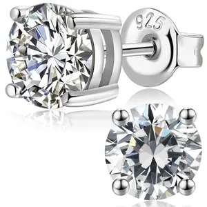 EJG Cubic Zirconia Stud Earrings 1-4 Carat 925 Sterling Silver Nickel Free Hypoallergenic for Men Women Unisex Christmas Gifts Sensitive Skin Safe Everyday Comfort