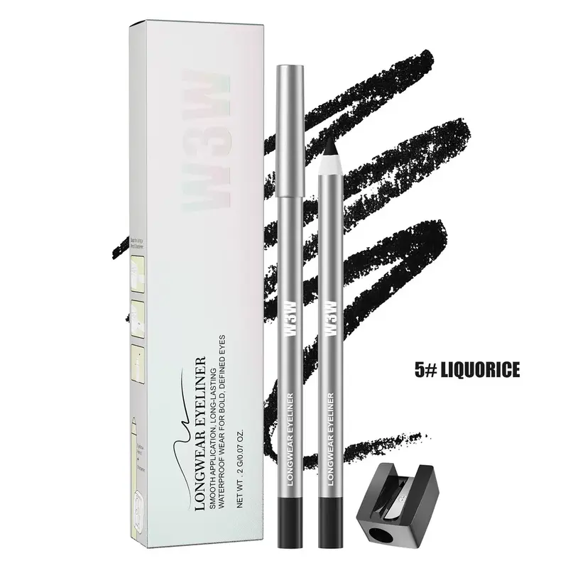 W3W Waterproof Gel Eyeliner Pencil Cosmetic - Ultra-Smooth Creamy Glide, Smudge-Proof, Transfer-Resistant, Longwear Formula for All Skin Types, Lash Line Definition, Precision Winging, Versatile Make Up & Winged Liner Looks