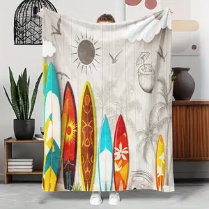 1pcs Summer Surf-Themed Flannel Blanket, Digital Print, Sofa Bed Cover Blanket, Skin-Friendly Soft, Christmas New Year Gift, Suitable For All Year Round