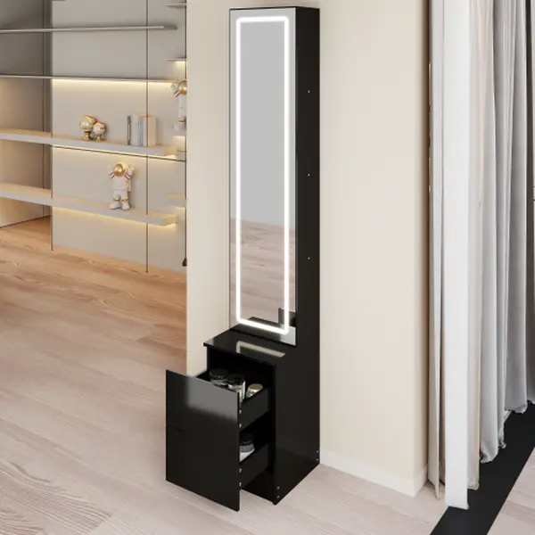 63" LED Full-View Large-Scale Cabin Mirror Cabinet - Multi-Compartmentalized Jewelry & Cosmetic Storage, 3-Color Adjustable Brightness, Wall-Mountable or Standing Indoor Furniture Organizer, Cabin Mirror Cabinets, Full-View Mirror Cabinets
