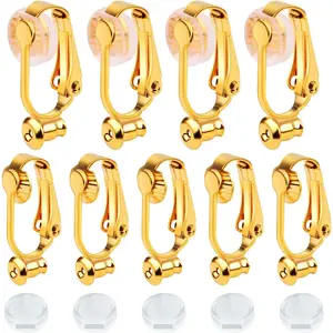 12pcs Golden Clip-on Earring Converters Components Hypoallergenic Brass Earring Clips with 12pcs Comfort Earring Pads for Non Pierced Ears