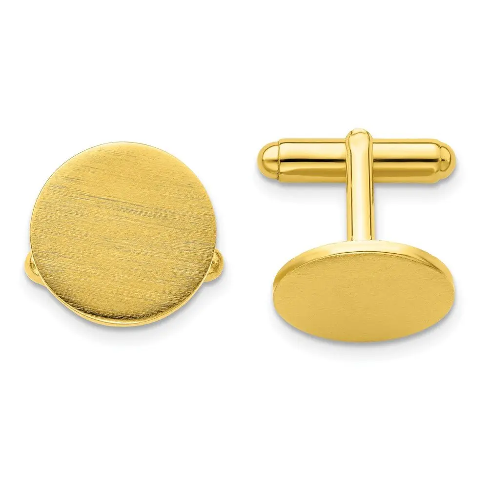 Men's Gold-Plated Cufflinks - 16mm Modern Round with Satin Brushed Finish, Engravable for Business & Wedding Events, Gift Boxed for Male Formal Occasions