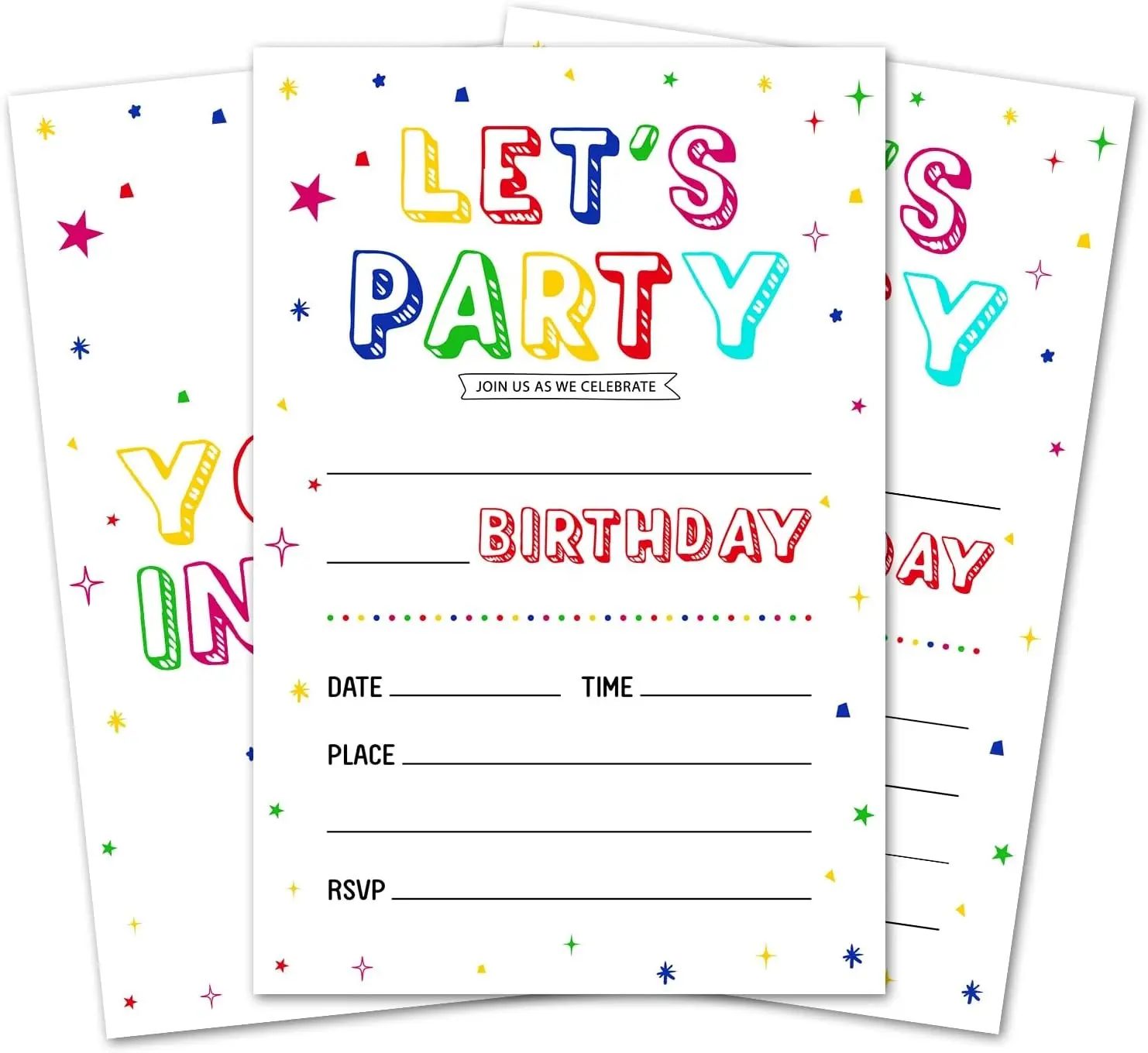 Birthday Invitation Cards With Envelopes Double-Sided 20 Cards for Girls Boys Birthday Party Favors Decorations Supplies