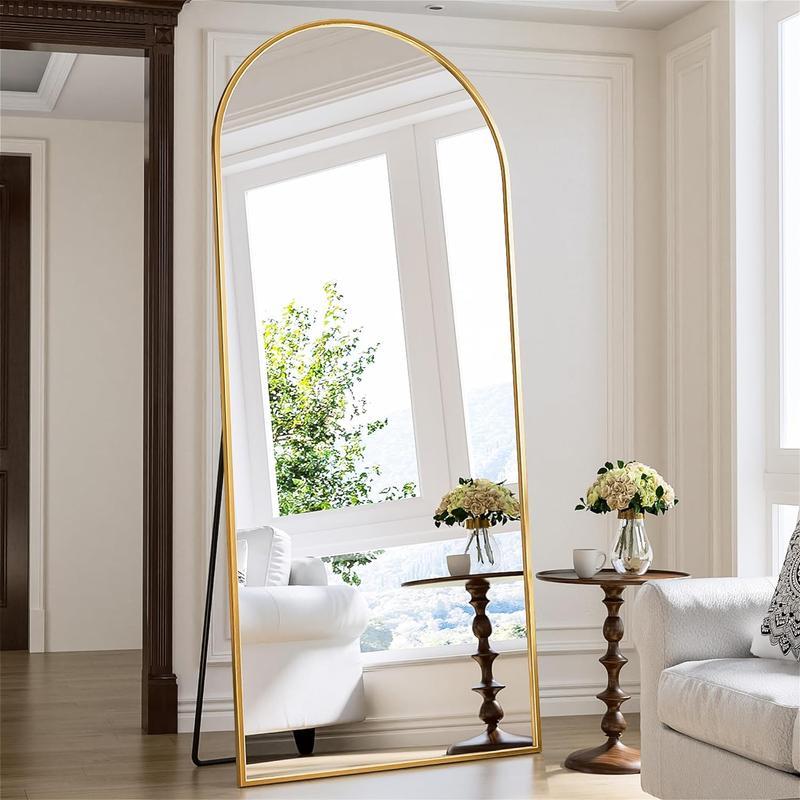 【Black Friday】 71 "x26" full-length mirror-floor-standing, wall-mounted or tilting full-length mirror with arched rectangular design, frameless suspension mirror suitable for bedrooms, corridors and entrance passages, gold/black