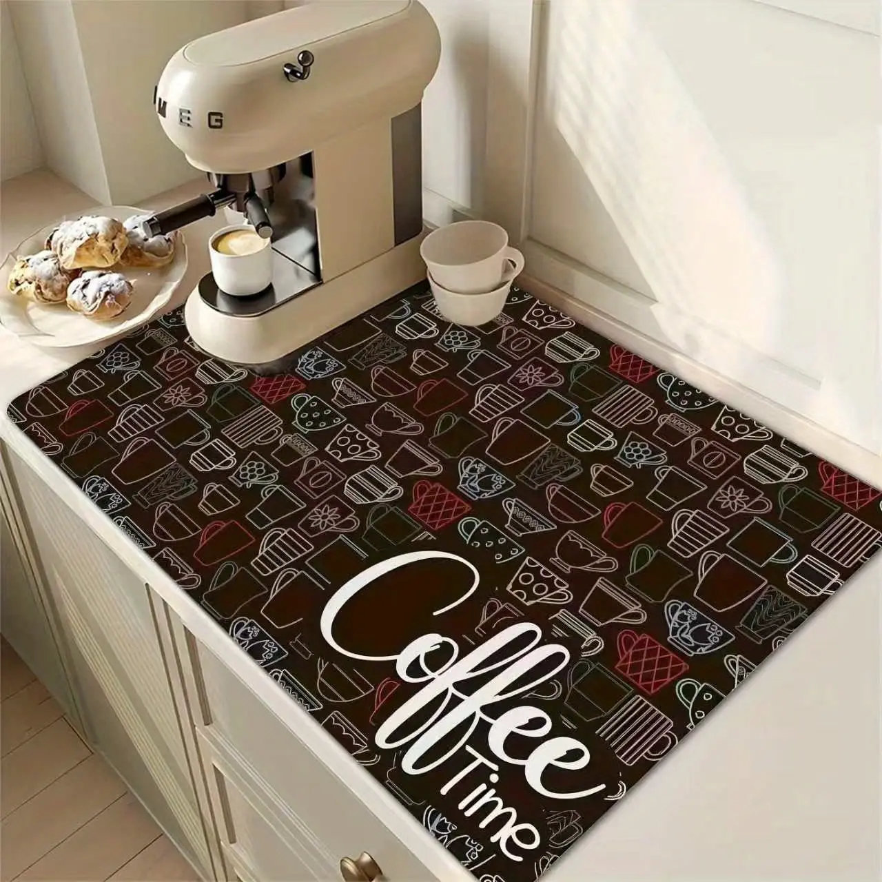 Coffee Bar Mat, Kitchen Counter Coffee Mat, Home Coffee Bar Mat, Coffee Bar Logo Absorbent Non-Slip Floor Mat, Absorbent Heat-Resistant Mat