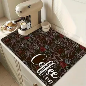 Coffee Bar Mat, Kitchen Counter Coffee Mat, Home Coffee Bar Mat, Coffee Bar Logo Absorbent Non-Slip Floor Mat, Absorbent Heat-Resistant Mat