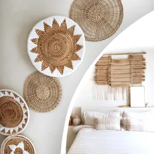TheNamiCollection Woven Wall Basket Set - Five Hanging Seagrass Baskets. Organic Modern Styled Baskets Perfect For Trendy, All Natural Home Decor