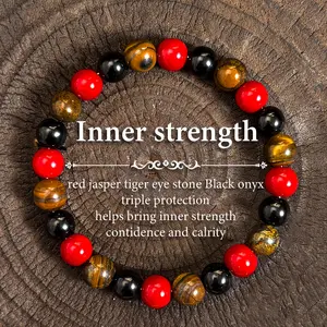 🔥 Grounding Trio Bracelet | 8mm Red Garnet, Tiger’s Eye & Obsidian Stone Energy Jewelry 🧘♂️⚡ Unisex Vintage Sporty Gift for Couples - Triple Protection Yoga & Daily Wear