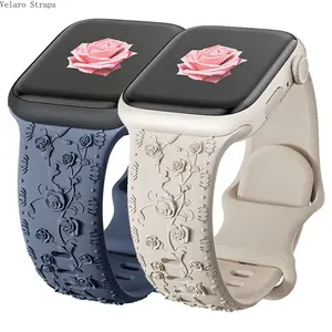 2026 New Embossed Rose Silicone Watch Strap, 3D Floral Pattern Soft Replacement Band for All Smart Watch Series