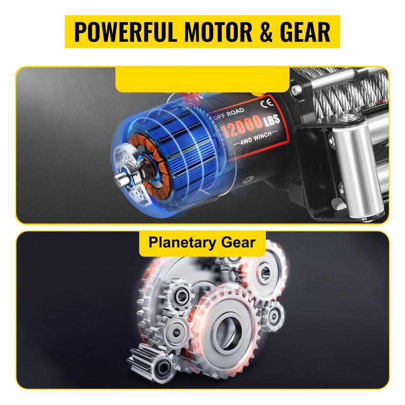 Heavy Duty Truck Winch 12000lbs Electric Winch With 85ft / 26m Steel Cable, 12V Power Winch For Jeep, UTV, ATV And Truck, Wireless Remote Control, High Torque Motor, Durable All Metal Gearbox And Marine Grade Construction