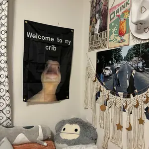 "Welcome to My Crib" Letter & Duck Pattern Tapestry, Funny Flags for Room Decor, Wall Hanging Decor for Living Room & Bedroom, Valentine's Day Gift, Decoration Items, Home Bedroom Decor