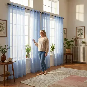 Curtain Club 4-Panel 52x90in 540D Mesh Straight Stripe Curtains with loops at top, 130 GSM, Soft Light-Transmitting, Suitable for Bedrooms, Living Rooms, FT6667