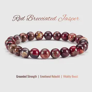 Red Brecciated Jasper Natural Crystal Bead Bracelet for Adults Elegant Fashionable Unisex Versatile Occasions Grounded Strength Emotional Rebuild Vitality Boost