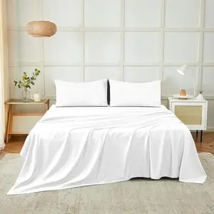 Bed Sheets Set - 4 piece bed sheet set Ultra Soft Twin Full Queen King Size Bed Sheets With Deep Pocket Fitted Sheet up to 16 inch