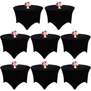 8 Pack 5FT Round Spandex Tablecloth 60" Black Table Cover, Round Table Cloth Washable Wrinkle Resistant Fitted Stretch Table Cover for Wedding Birthday Banquet Bar Events