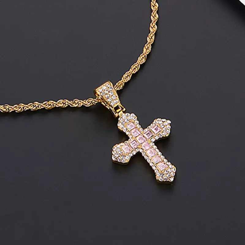 Gold Pink Cross Necklace