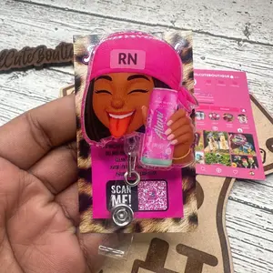 Nurse Energy Hospital ID Healthcare Worker Lab Xray Pharmacy Reg  Glitter Acrylic Badge Clip Badge Reel