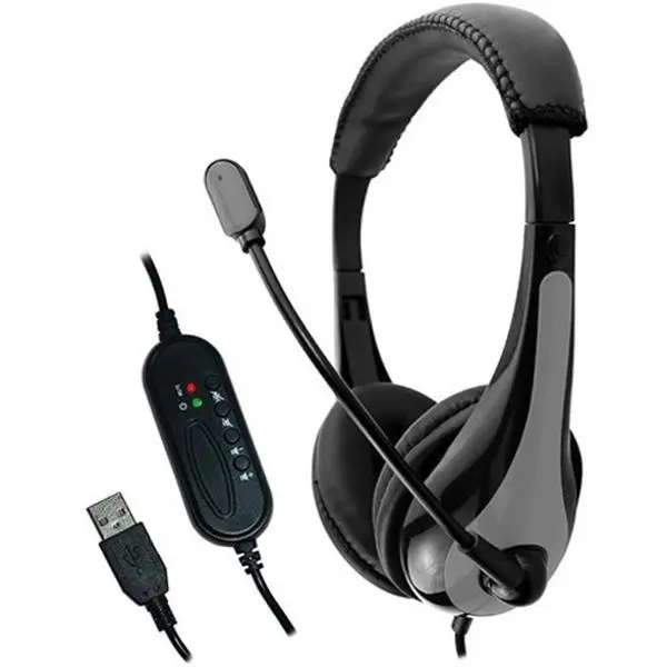 Avid Education AE-39 USB Headset with Microphone and Inline Controls, Gray
