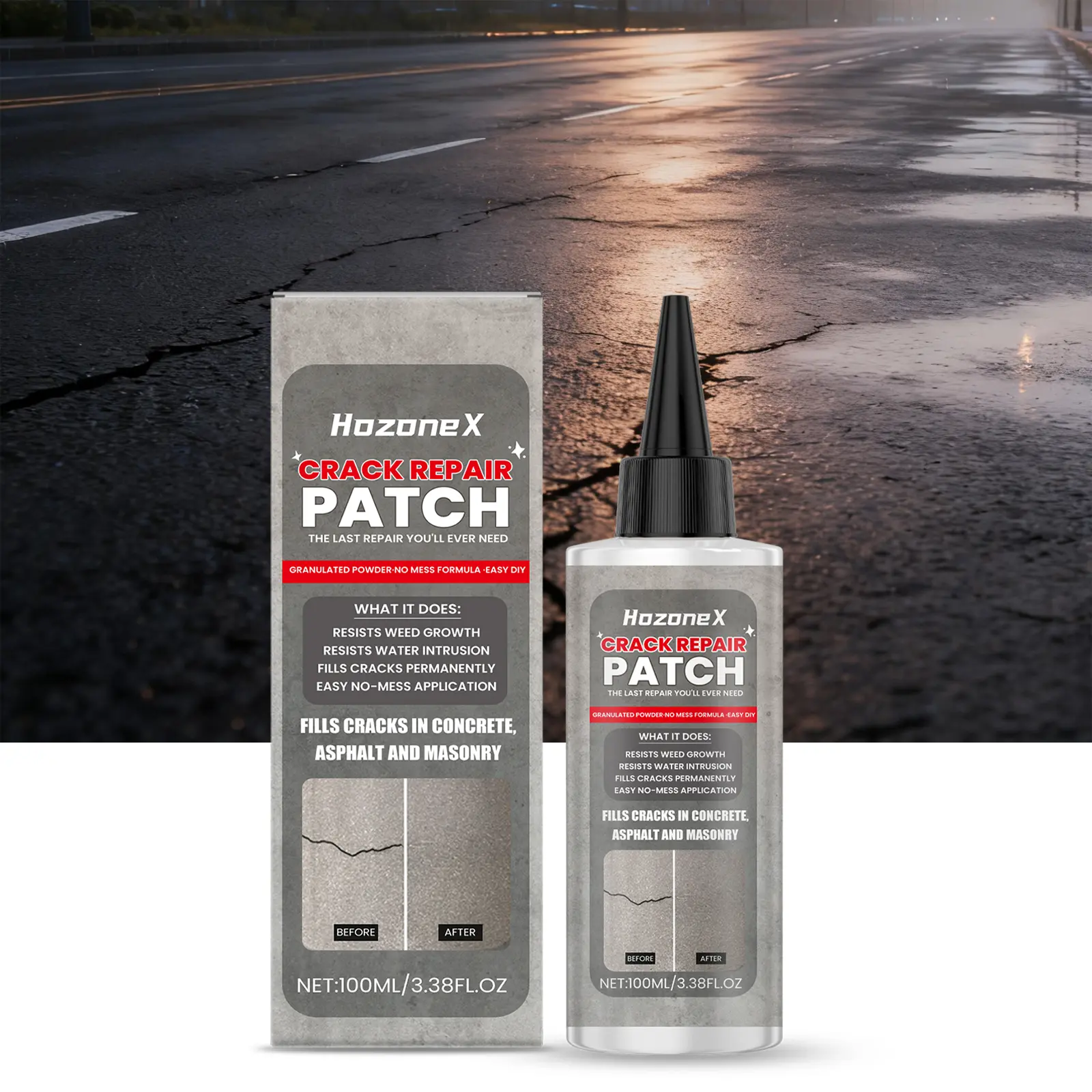 HozoneX Crack Sealing Compound, Surface Filler for Concrete & Asphalt, Easy to Apply Home Repair Material