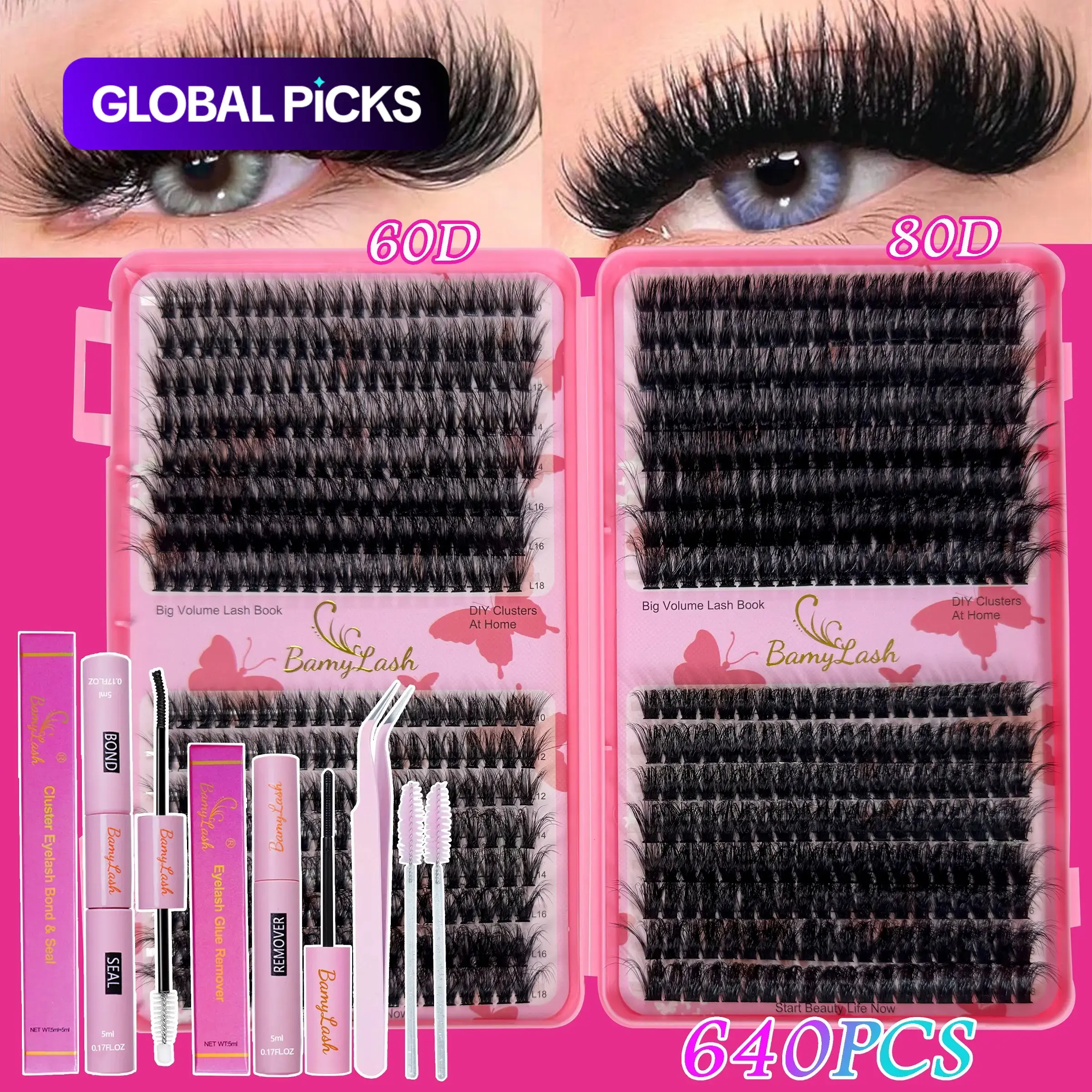 30D/40D/50D/60D Lash Cluster Kit with Lash Glue, Remover & Tweezers, Customizable Individual Lash Clusters, Beginner Friendly for Daily Makeup Eyelash Clusters #GLOBAL PICKS