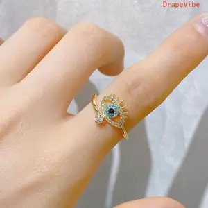 Women's Evil Eye Crystal Gemstone Open Band Open Circle Ring - Adjustable Trendy Rings, Luxury Resizable Jewelry for Daily Wear (Sports & Outdoor, Fan Shop Accessory), Evil Eye Ring