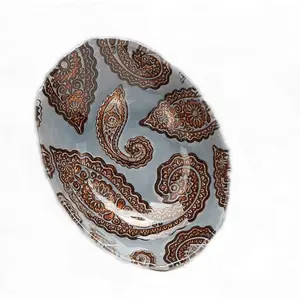 Red Pomegranate  Paisley 9 in. Blue Copper Oval Bowl