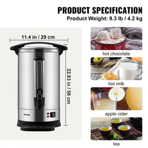 VEVOR Commercial Coffee Urn, 65 Cups Stainless Steel Large Coffee Dispenser, 1500W 110V Electric Coffee Maker Urn For Quick Brewing, Hot Water Urn with Detachable Power Cord for Easy Cleaning, Silver