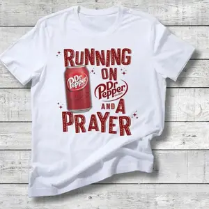 Boxy Fit Streetwear Y2K Graphic Heavyweight CottonRunning on Prayer And Dr. Pepper Shirt, Dr Pepper Inspired, Funny, Humor, Easy to Wear, Just Throw It On, Fun GraphicsOrganic Cotton