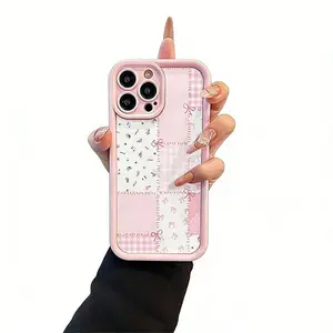 Pink Flower Bow phone Case,High-quality Bamboo Pattern for iPhone 11-17,XS/S series,for Samsung S /A Series,Shockproof Silicone Lightweight Anti-Scratch Cover,Soft TPU Rubber Camera Protection,cellphone cover,smartphone case,gift for fans